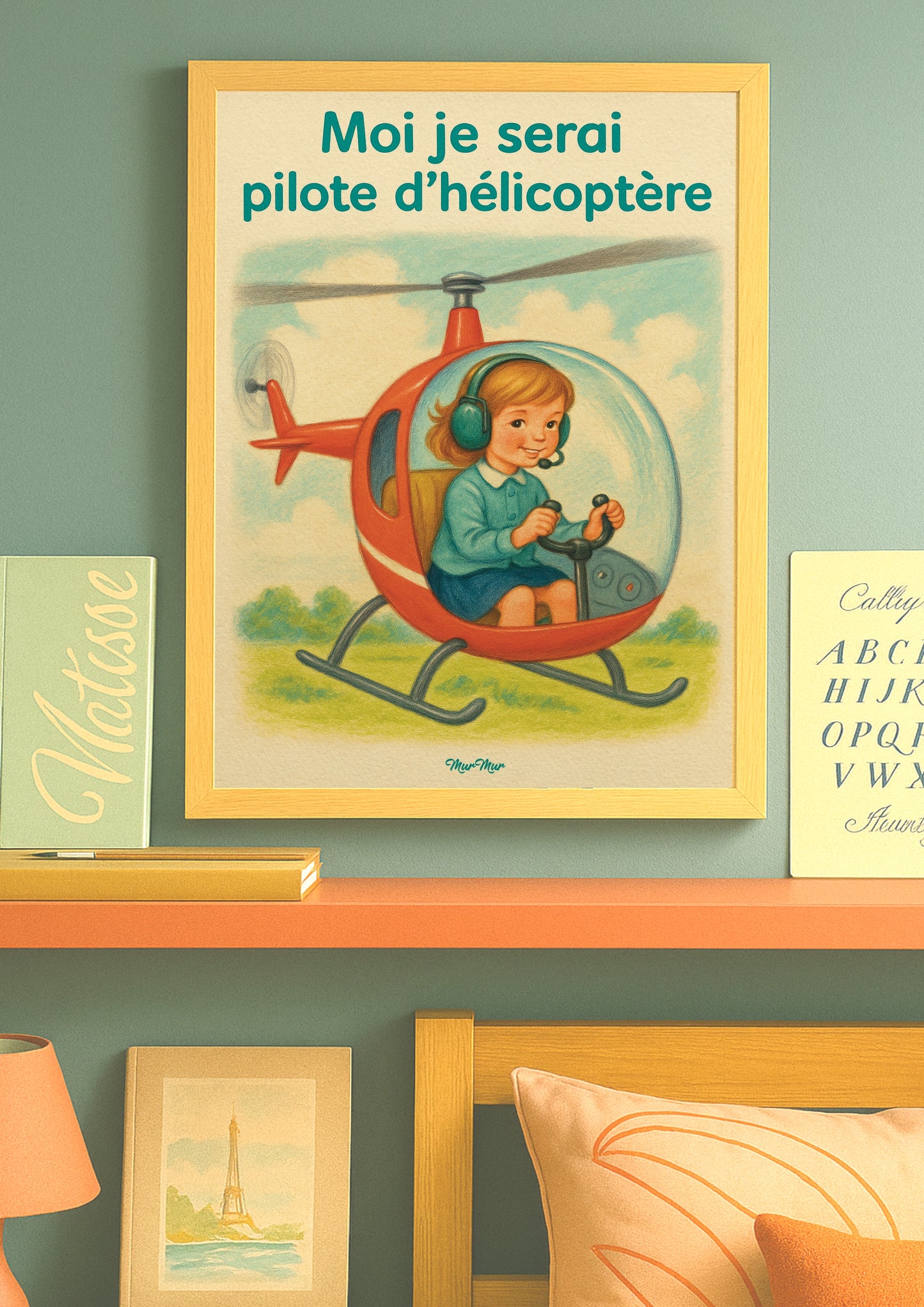 Affiche Vintage « Moi Je Serai Pilote d'Hélicoptère » - Poster pour Petites Filles Rêveuses