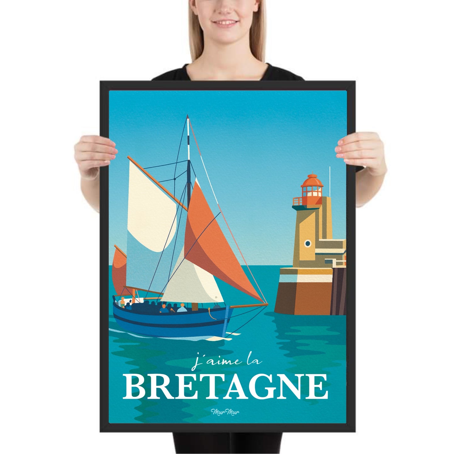 Affiche J’aime la Bretagne – Voilier & Phare