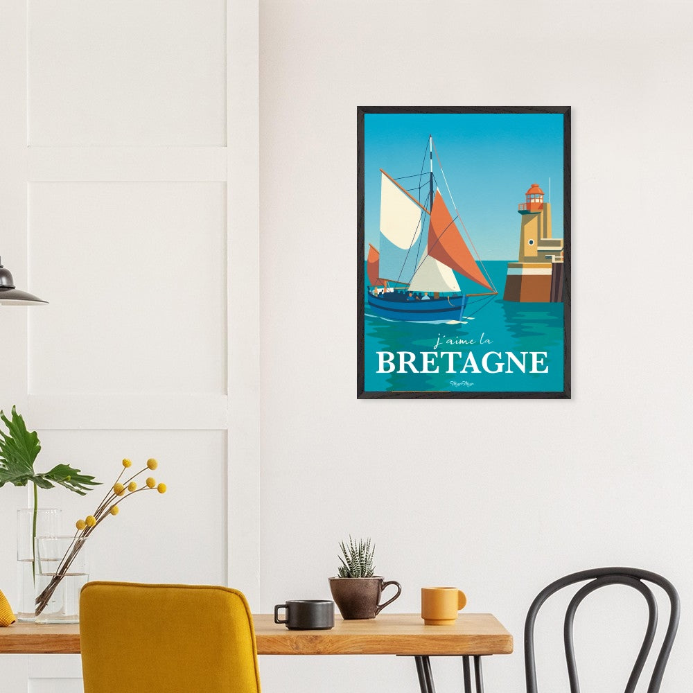 Affiche J’aime la Bretagne – Voilier & Phare