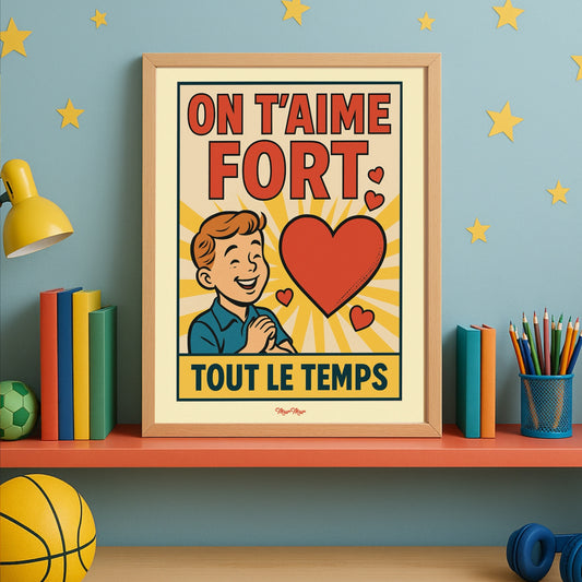 Affiche Bienveillante – Poster « On t’aime fort tout le temps » pour Enfants