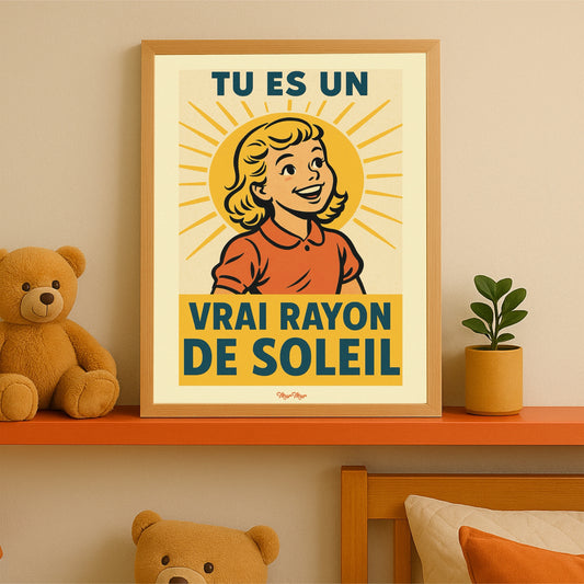 Affiche “Tu es un vrai rayon de soleil” – Style vintage pour chambre de fille