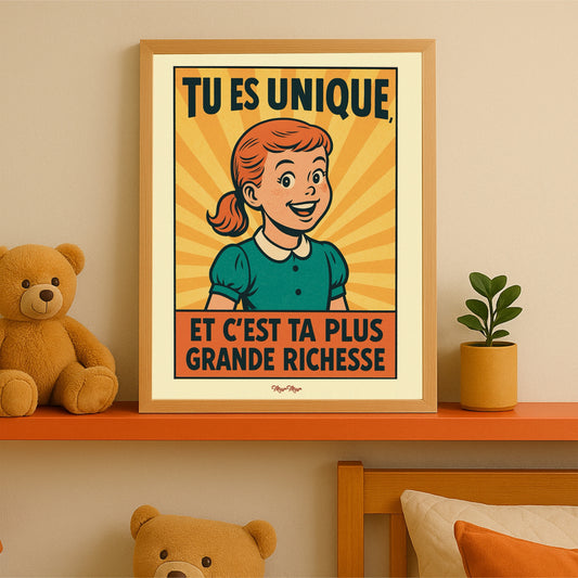 Affiche Murale 'Tu es Unique' – Poster Inspirant pour Chambre de Fille