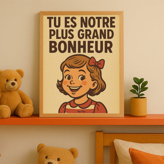 Affiche Vintage  - "Tu es notre plus grand bonheur" pour Chambre de Fille
