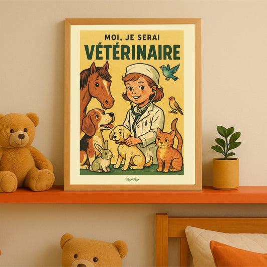 Affiche Vintage Petite Fille Vétérinaire - 'Moi je serai vétérinaire'