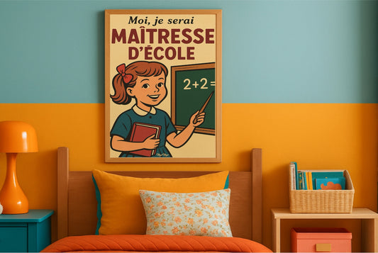 Affiche Vintage Petite Fille Maîtresse d'École