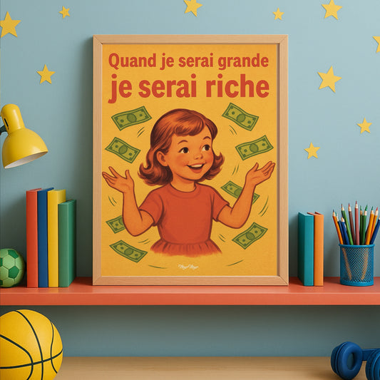 Affiche Vintage Humoristique 'Quand Je Serai Grande, Je Serai Riche'