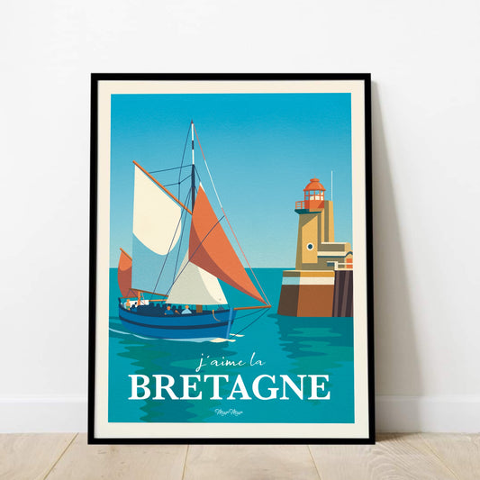 Affiche J’aime la Bretagne – Voilier & Phare